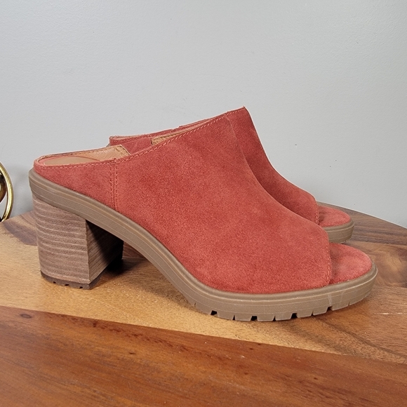 Lucky Brand Dalliey Chunky Mules Size 8.5 Suede Block Heel Pumpkin Spice Fall - Picture 3 of 12